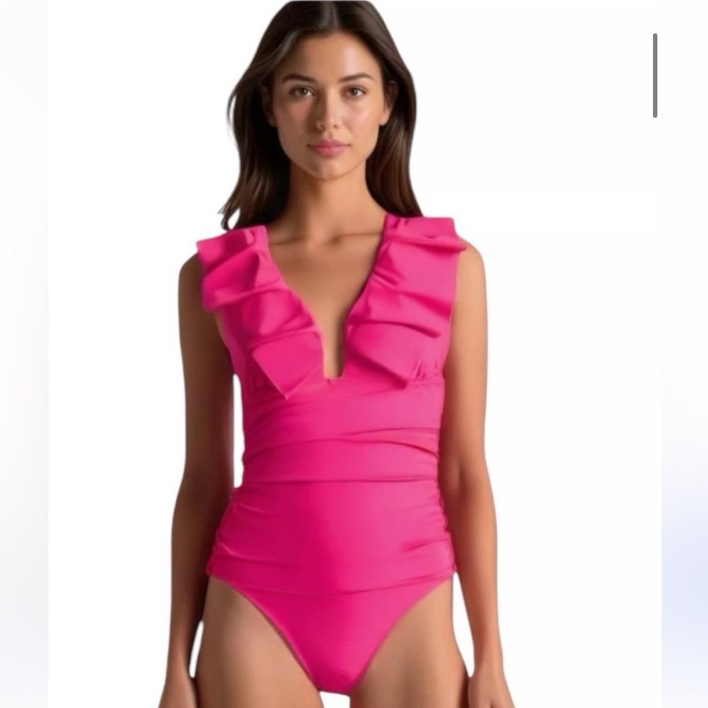 J. Crew Pink Ruffle One Piece Swimsuit - Picture 3 of 4